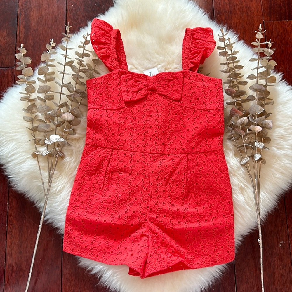 NWT Janie and Jack orange floral eyelet shorts romper girls with pockets!